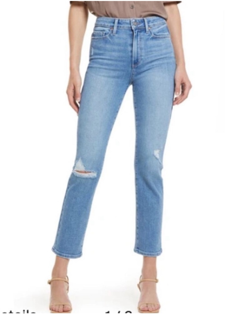 PAIGE - Cindy Light Blue Straight Leg Distressed Jeans